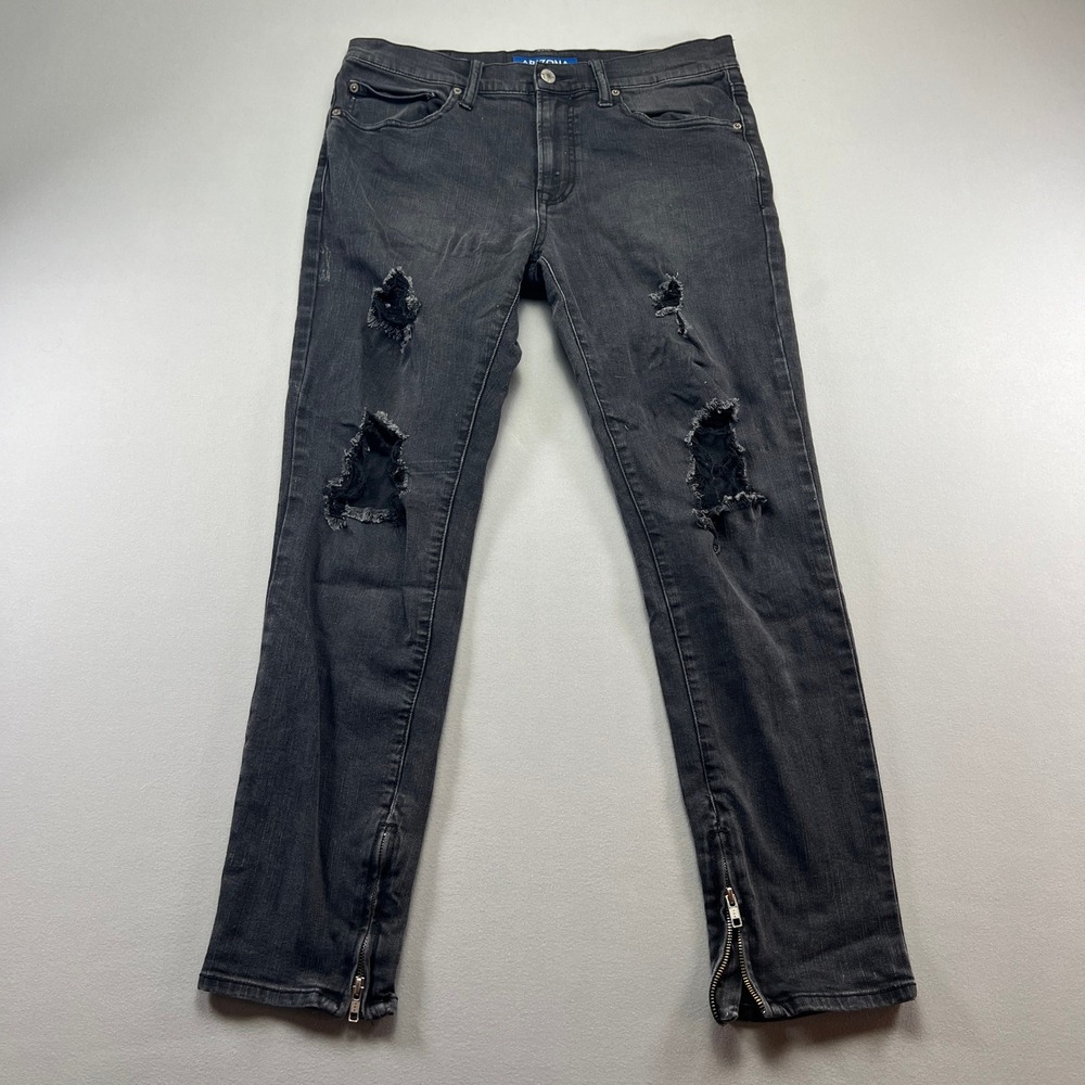 Arizona Jean Co. Flex Skinny Jeans Womens 32 Black Denim Cotton Stretch Ripped